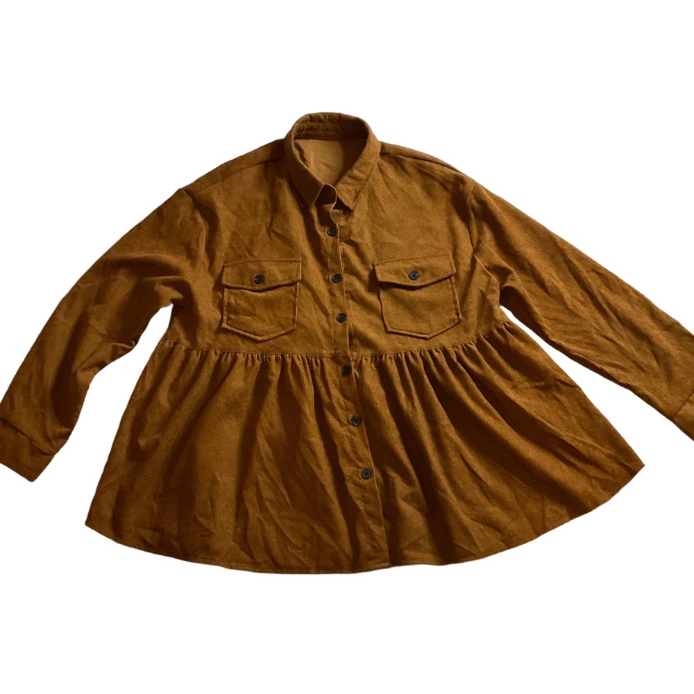 Emery Rose Brown Long Sleeve Button Down‎ Babydoll Shirt Size Large